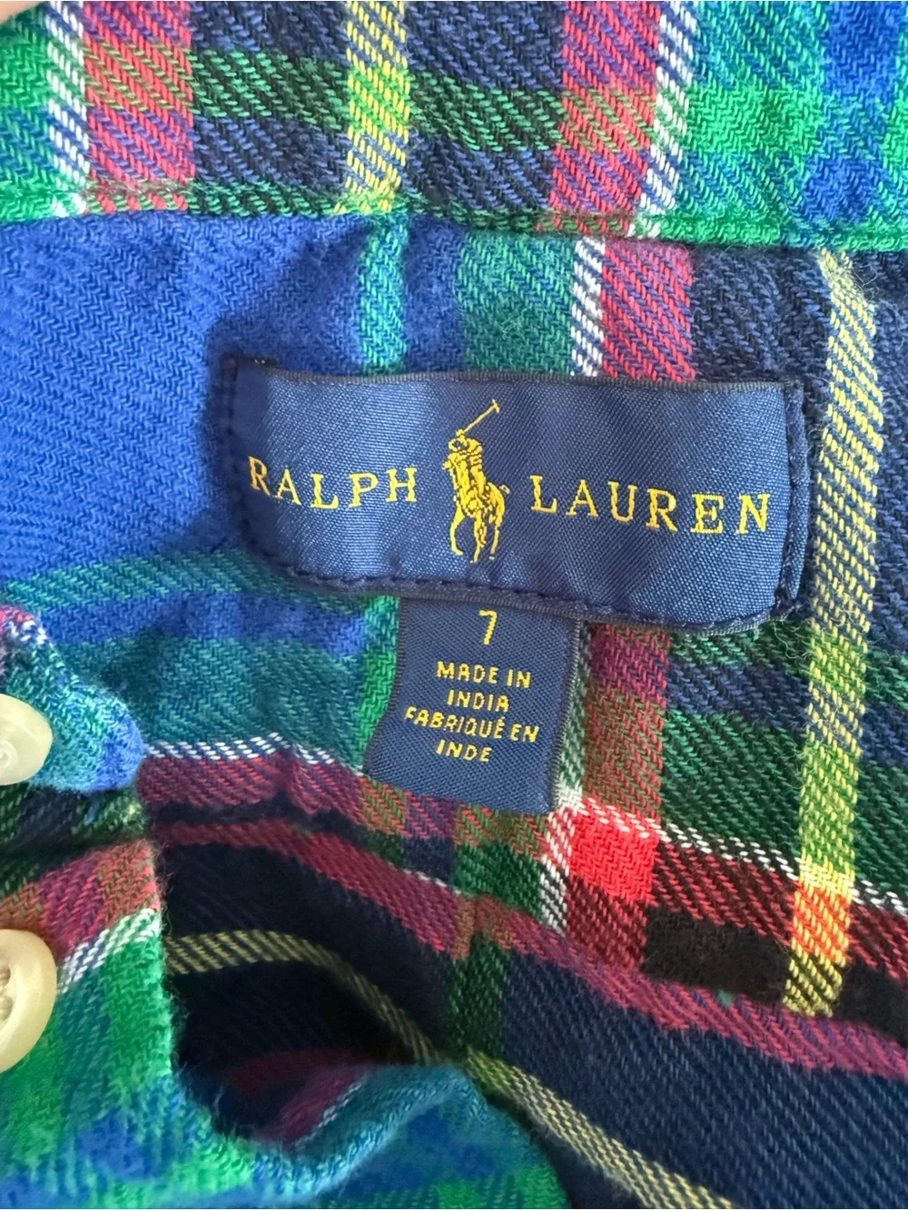 Ralph Lauren Blue and Green Plaid Button-Down Shirt - Boys 7